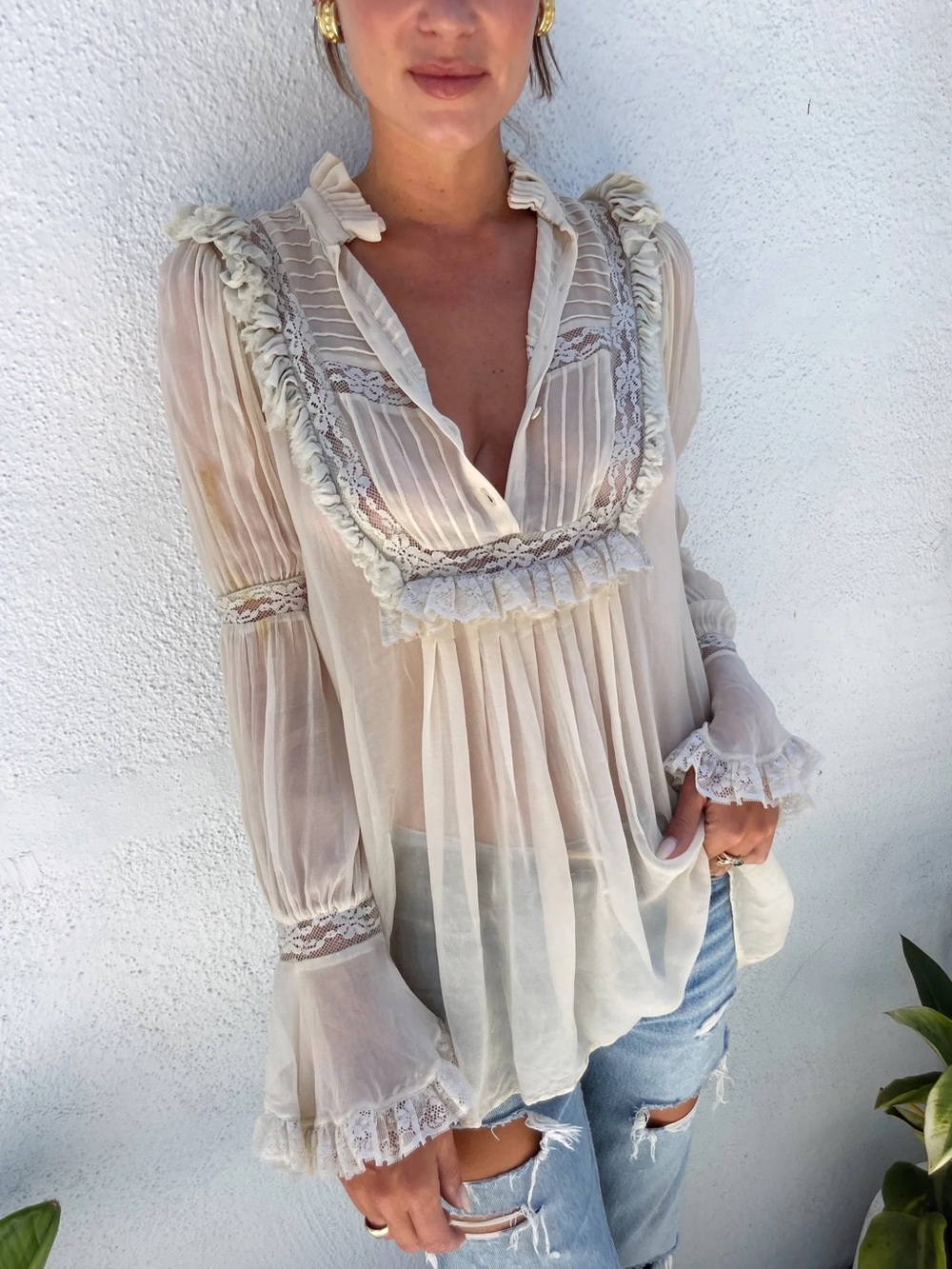 ISO Roberto Cavalli Sheer Cream Romantic Ruffle Blouse (DONT BUY)